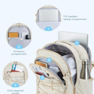 BAGSMART Carry On Travel Backpack, 17 Inch Large Travel backpack Carry On Flight Approved, Anti-theft Personal Item Backpack Travel Bag With Shoe Bag, 30L Water Resistant Casual Daypack, Beige