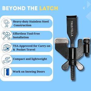 Original Trustella Heavy-Duty Portable Door Lock – Stainless Steel Security Device for Enhanced Safety – Ideal for Home, Travel, Hotels, Apartments – Silicone Protector Caps Included (1, Black)