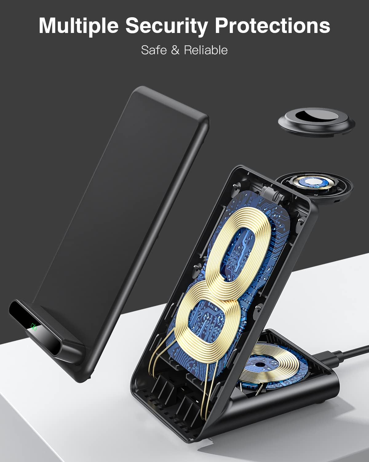 Wireless Charging Station,3 in 1 Charging Stand Made for Apple Watch Ultra 11 10 9 8 7 6 SE 5 4 3,Fast Wireless Charger Made for iPhone 17/Air/16/15/14/13/12,for AirPods Pro(with Adapter) (Black) - Image 5