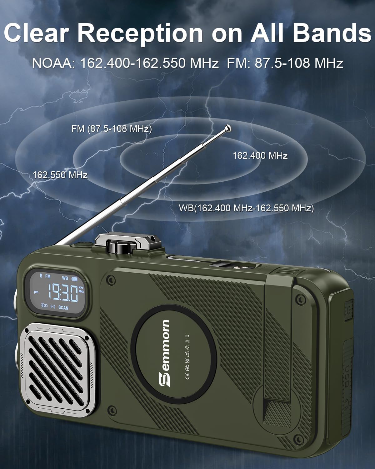 Emergency Radio&22000mAh Solar Power Bank, FM NOAA Weather Radio, Portable Hand Crank Bluetooth Radio, 20W Fast Charge Wireless Phone Charger, SOS Flashlight for Emergency/Home - Image 2