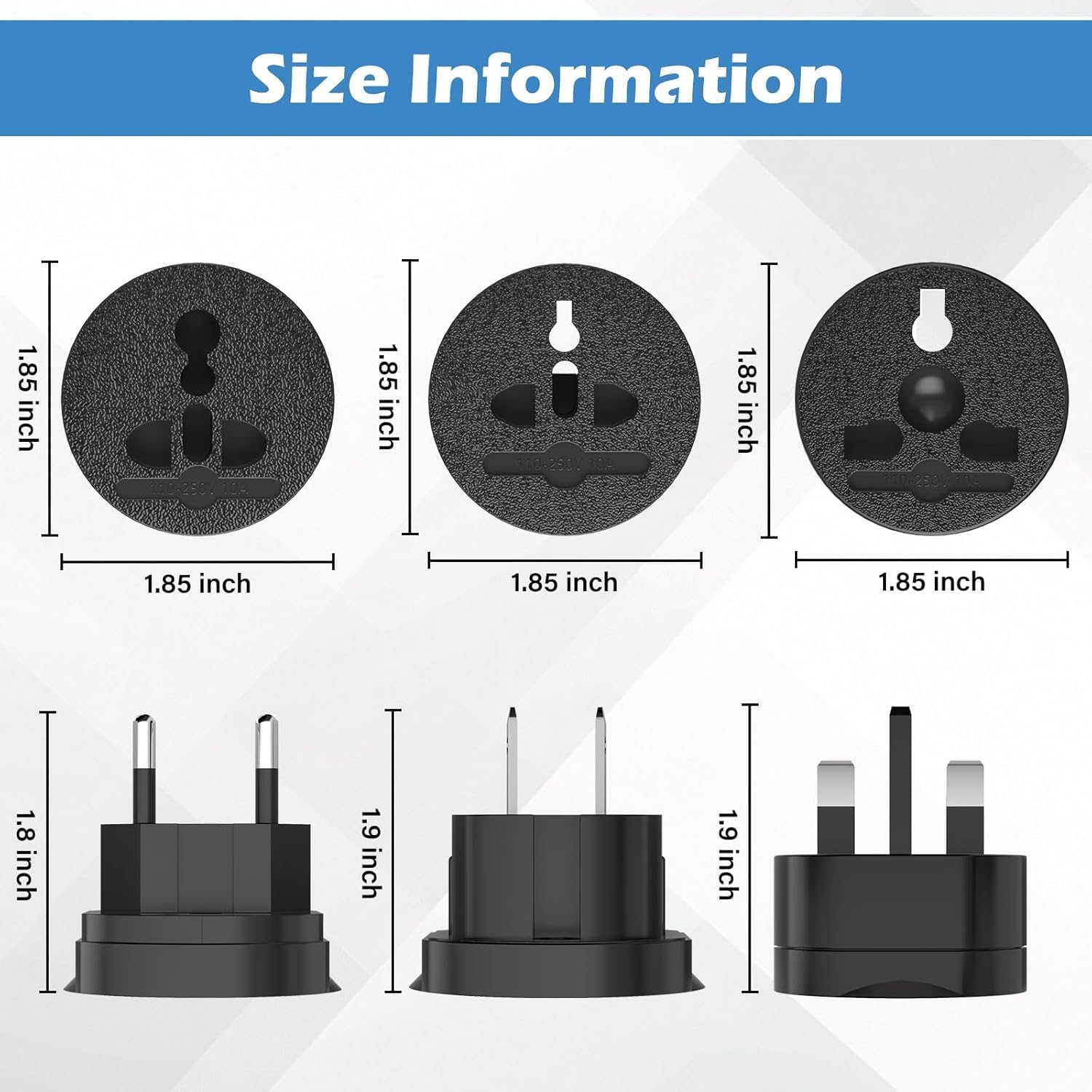 EFISH 3-in-1 Travel Power Converters,International Plug Adapter,Worldwide Universal Power Adapter, All in One Travel Plug Adapter,Perfect for European US, EU, UK, AU 160 Countries,Black - Image 3