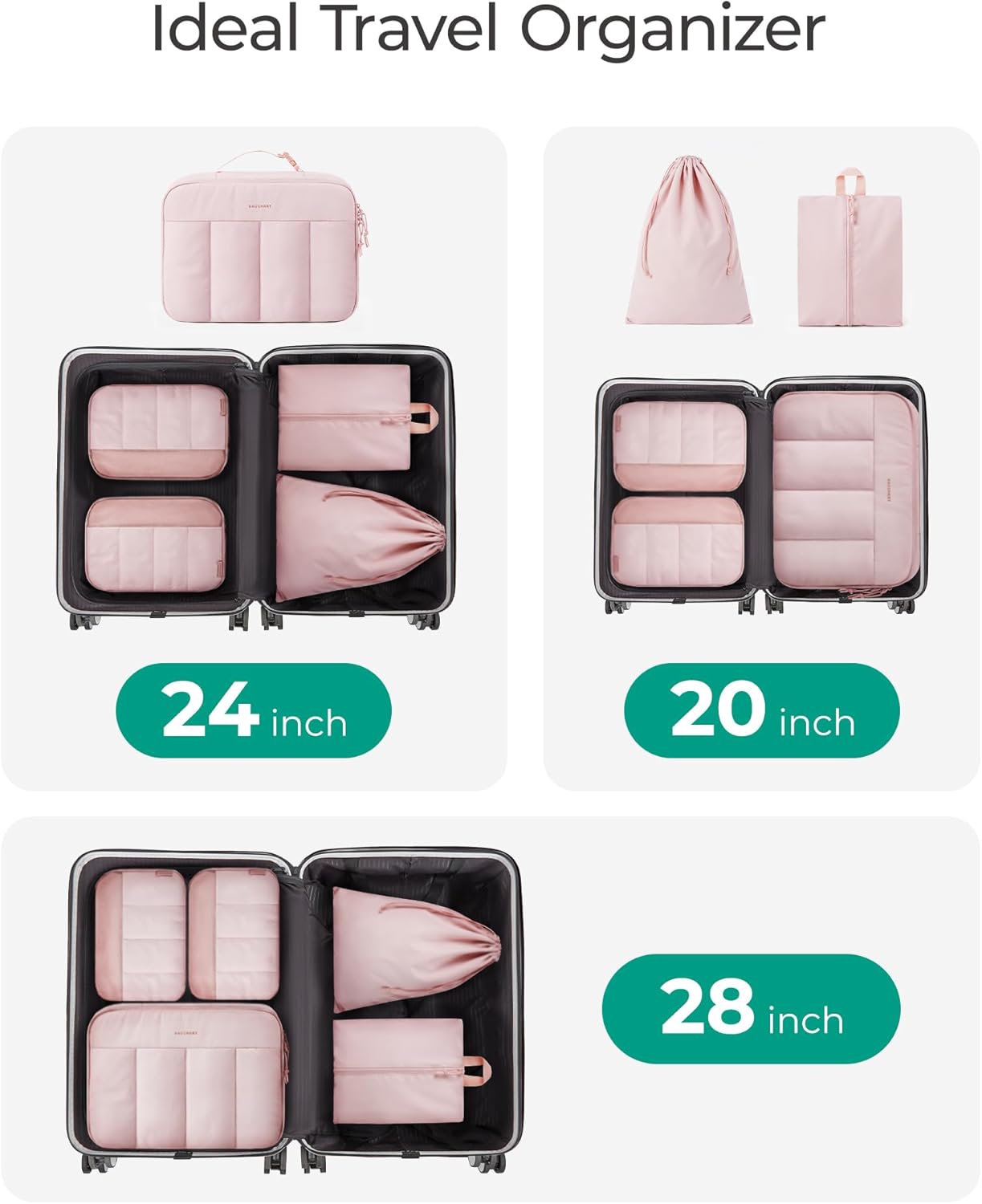 BAGSMART Compression Packing Cubes for Travel, 6 Set/5 Set/4 Set, Compression Suitcase Organizer Bags Set for Suitcases Travel Essentials, Lightweight Packing Organizers - Image 4