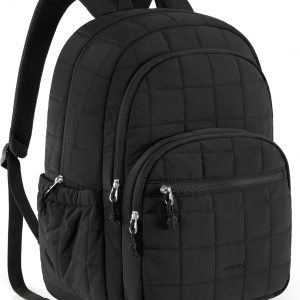 BAGSMART College Laptop Backpack, Travel Backpack for Women, Quilted Casual Daypack, Water-Resistant Bookbag for 15.6 Inch Laptop, Black