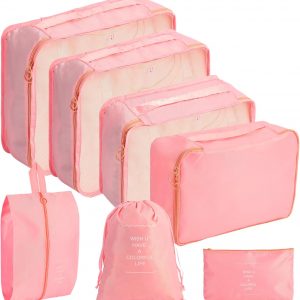 7PCS Packing Cubes for Suitcases, Travel Luggage Organizer Bags, Suitcase Organizer Bags Set for Carry on Luggage Travel Essentials, Pink