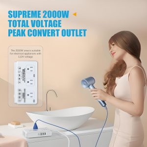 220v to 110v Travel Voltage Converter: International Universal Voltage Converter US to Europe Power Strip Plug Transformer – 2000W Electric Hair Dryer Step Down Outlet Converters for European UK EU