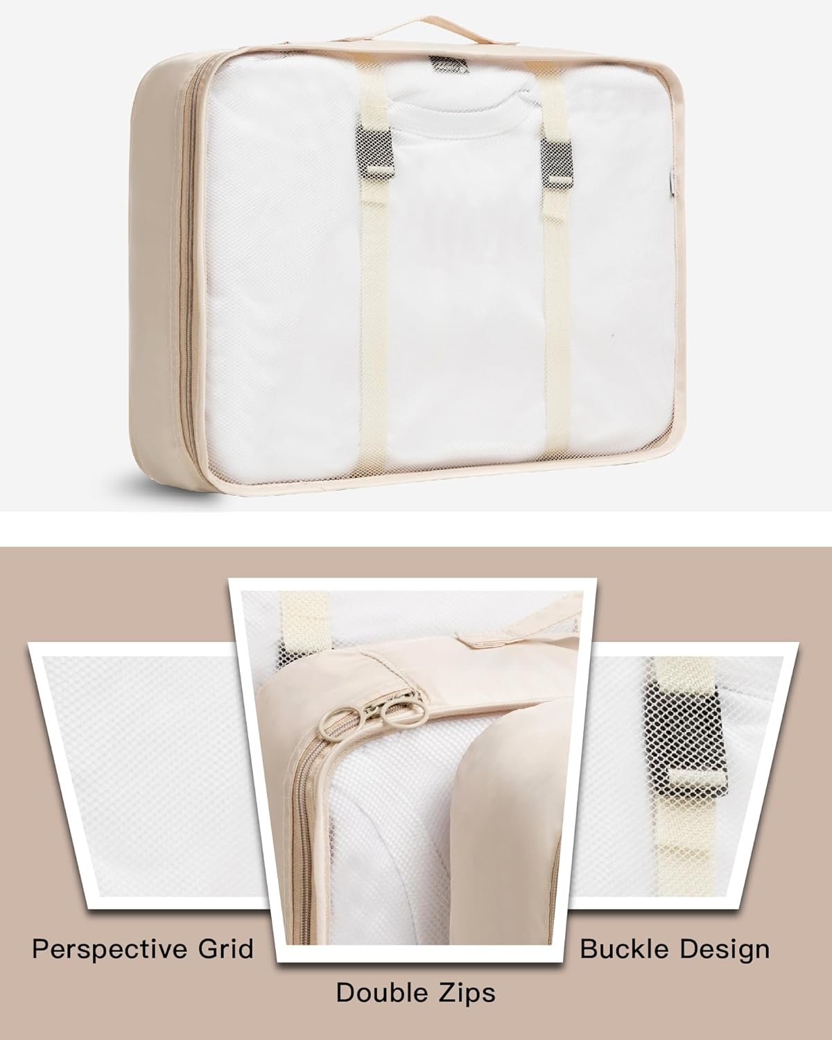 TRAILKICKER 9 Set Packing Cubes for Carry on Suitcase Travel Organizer Bags for Luggage Suitcase Organizer Bags Packing Cube Set for Packing Women Men (Beige) - Image 4