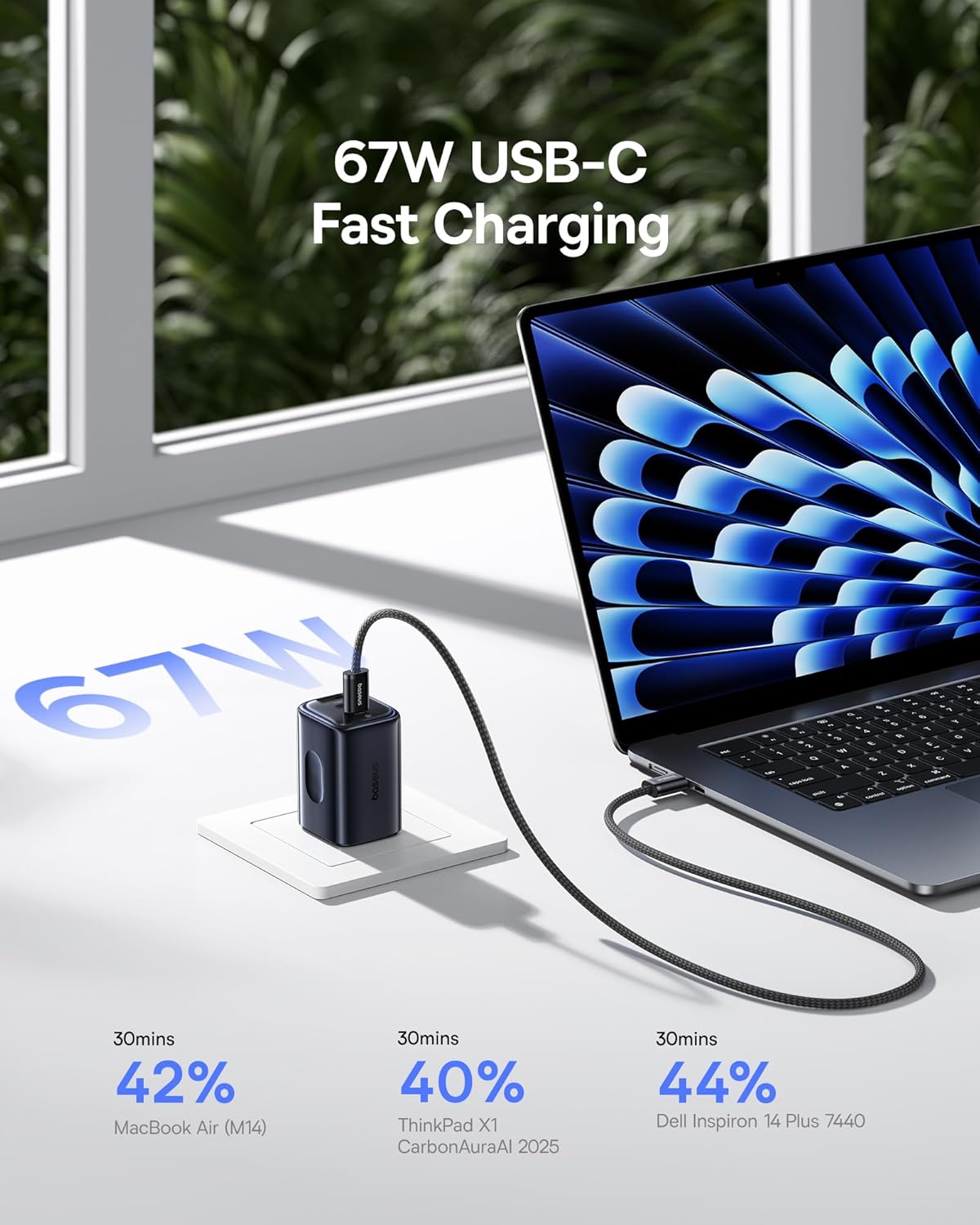 Baseus PICOGO 67W USB C Charger, Smallest 3 Port Fast Charging Block with Foldable Plug, PD/PPS for MacBook Air/Pro, iPhone 17/16/15 Series, Galaxy S25/24, Airpods 4 & More - Image 2