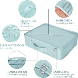 Packing Cubes 8 Sets Travel Luggage Organizers Include Waterproof Shoe Storage Bag Convenient Packing Pouches for Traveller (Blue grey)