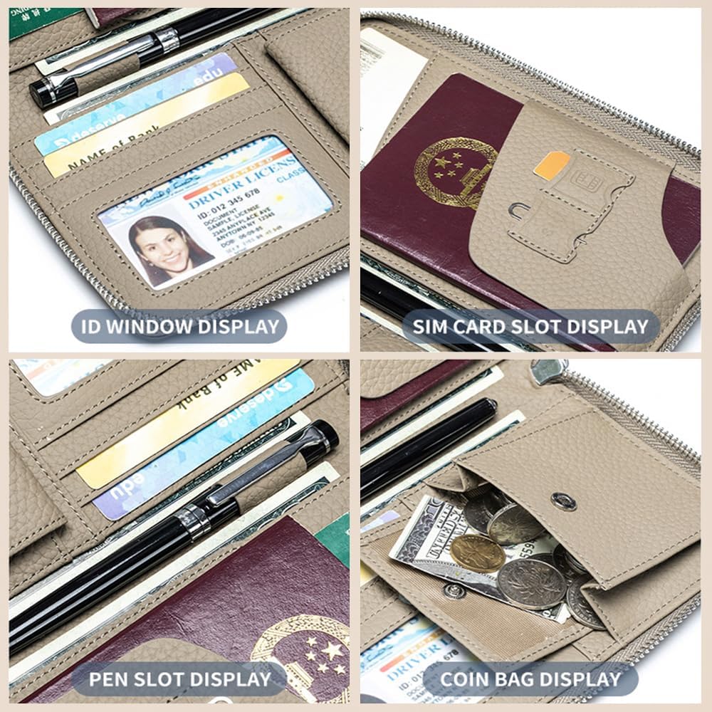 Leather Travel Wallet, RFID passport wallet for travel, with Zippered Pocket and Cash Slot, for Secure Traveling and Documentation Organizer (Eephant Grey) - Image 5
