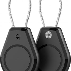Air Tagholder 2 Pack – Waterproof Keychain Case with Steel Wire Cable & Hex Lock, Anti-Lost Shockproof Cover Compatible with Apple Air Tag for Luggage, Backpack, Keys, Bicycles, Kids Items – Black