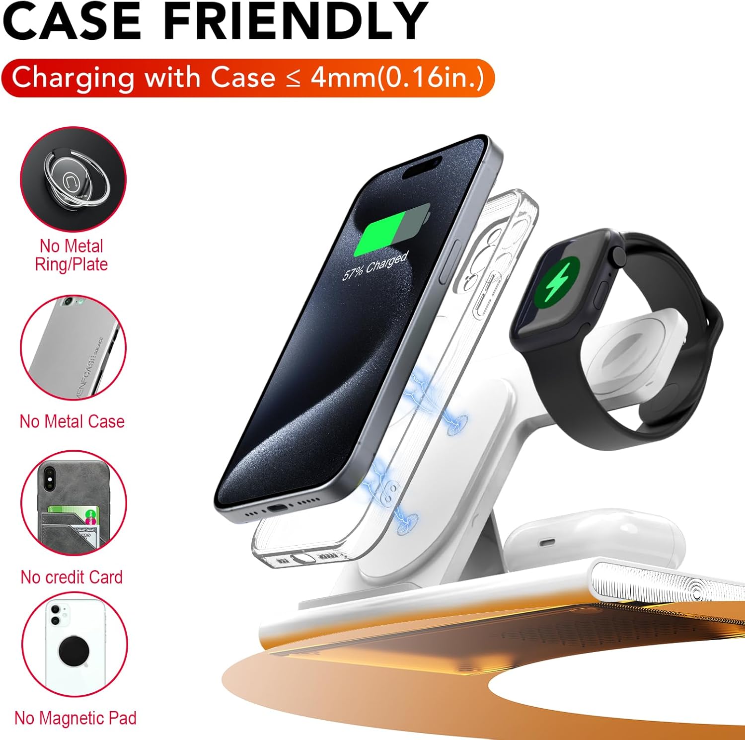 3 in 1 Foldable Charging Station for Apple Products,Wireless Charger for iPhone 17 16 15 14 13 12 Pro Max,Travel Dock Adapter&Light for iWatch Series 11 10 9 Ultra 3/2 SE 3/2,for AirPods 4 3 2 Pro 3/2 - Image 4