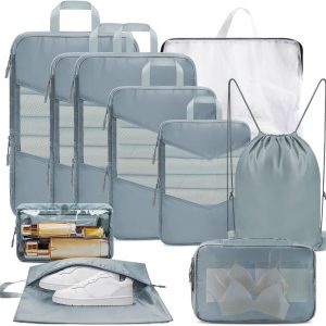10 Set Compression Packing Cubes, Suitcase Organizer Bags Set for Travel Accessories, Lightweight Travel Essentials, Grey