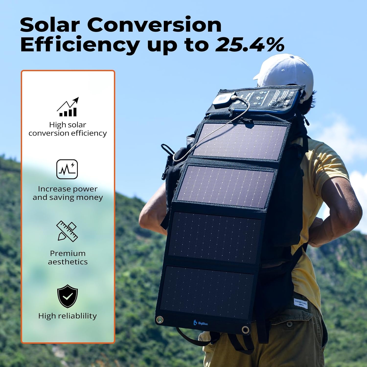 BigBlue Portable Solar Charger 28W with Digital Ammeter,25.4% High-Efficiency, USB-A/USB-C Ports, Folding Waterproof Solar Panels with Carabiners for Camping, Backpacking, Phones, Tablets, Power Bank - Image 2