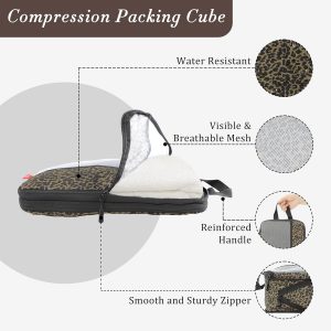 U+U 4 Set Compression Packing Cubes – Ultralight Travel Organizers, Space-Saving Suitcase Organizer, Expandable Packing Cubes for Travel, Business Trip and Family Vacation (Leopard)