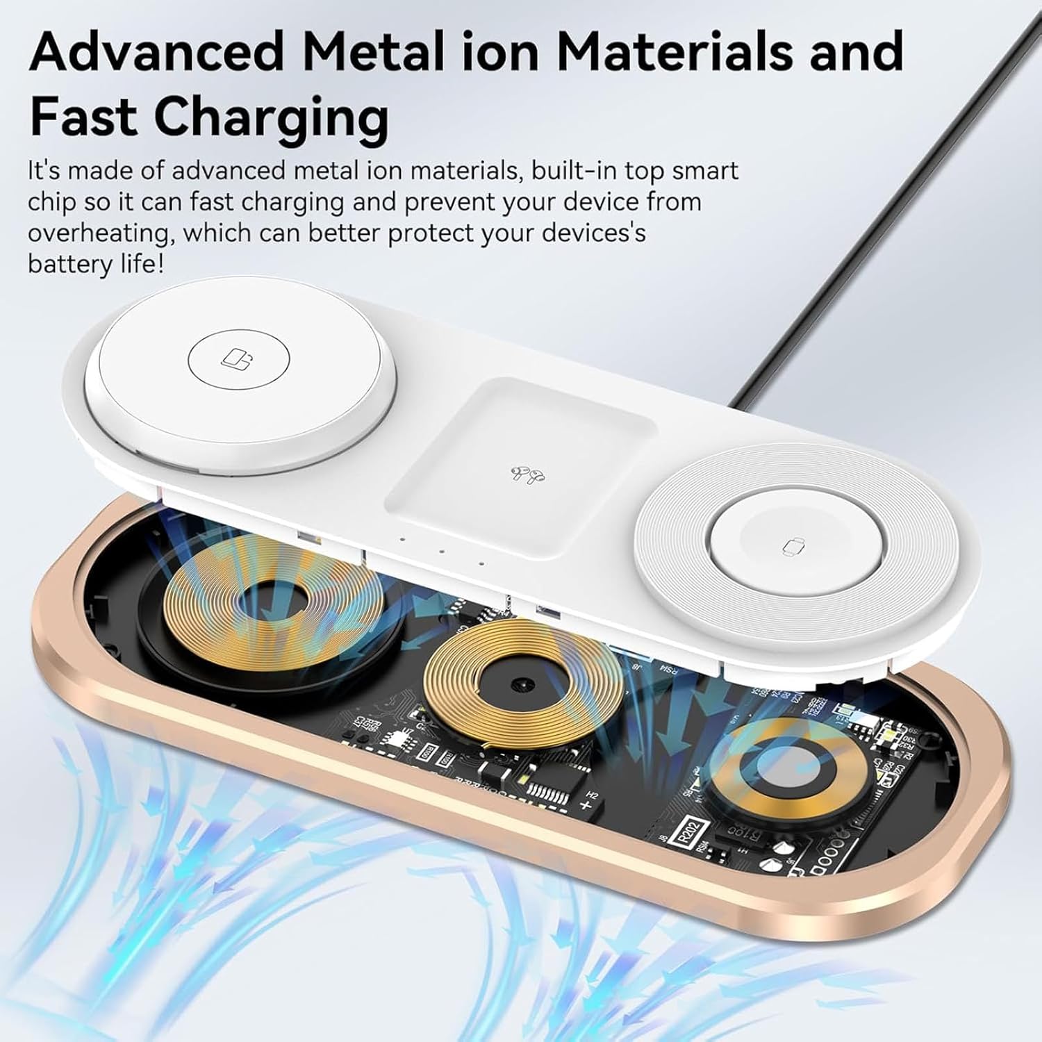 3 in 1 Fast Wireless Charger Stand for iPhone, Foldable Travel Charging Station for Magsafe for iPhone 17/Air/16/15/14/13/12 Series, Apple Watch Series, AirPods pro/2/3/4, Gifts for Women Men (Golden) - Image 6