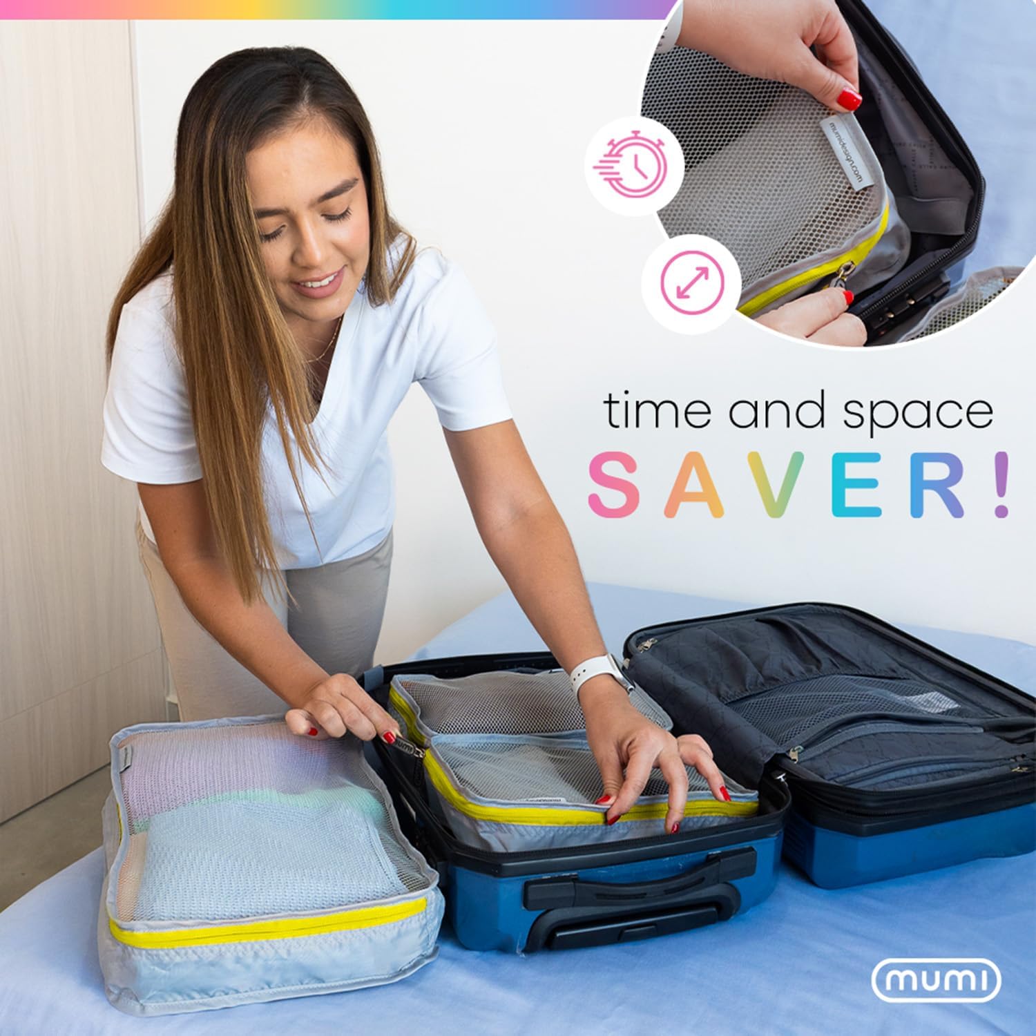 MUMI Packing Cubes - 5 Compression Packing Cubes for Travel, Luggage Organizer Bags for Suitcases, Carry-On, Duffle or Backpack – Mesh, Waterproof Bags for Clothes, Kids & Travel Accessories - Pink - Image 4