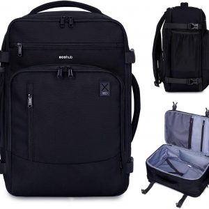 ECOHUB 17″ Small Travel Backpack, United Airlines Personal Item Bag 17x10x9 with 16 Pockets, Water Resistant Rucksacks Fit 15.6″ Laptop, AirTag Pocket, Lightweight Casual Daypack, 25L, Black