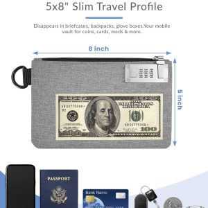 Money Bag with Lock, Aerthezu Cash Locking Bags with Zipper, Travel Safe Lockable Bank Bag, 2 Pack,Black & Grey – Size:5×8 Inches