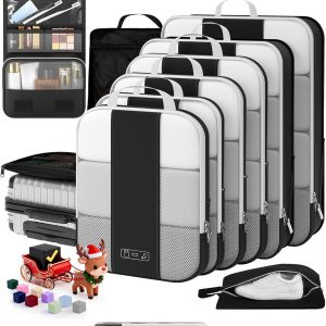 10 Set Compression Packing Cubes for Travel Essentials,Compressible Expandable Packing Cubes for Suitcase,OlarHike Luggage Organizer Bags for Travel,Handy Helper for Organizing Clothes(Black)