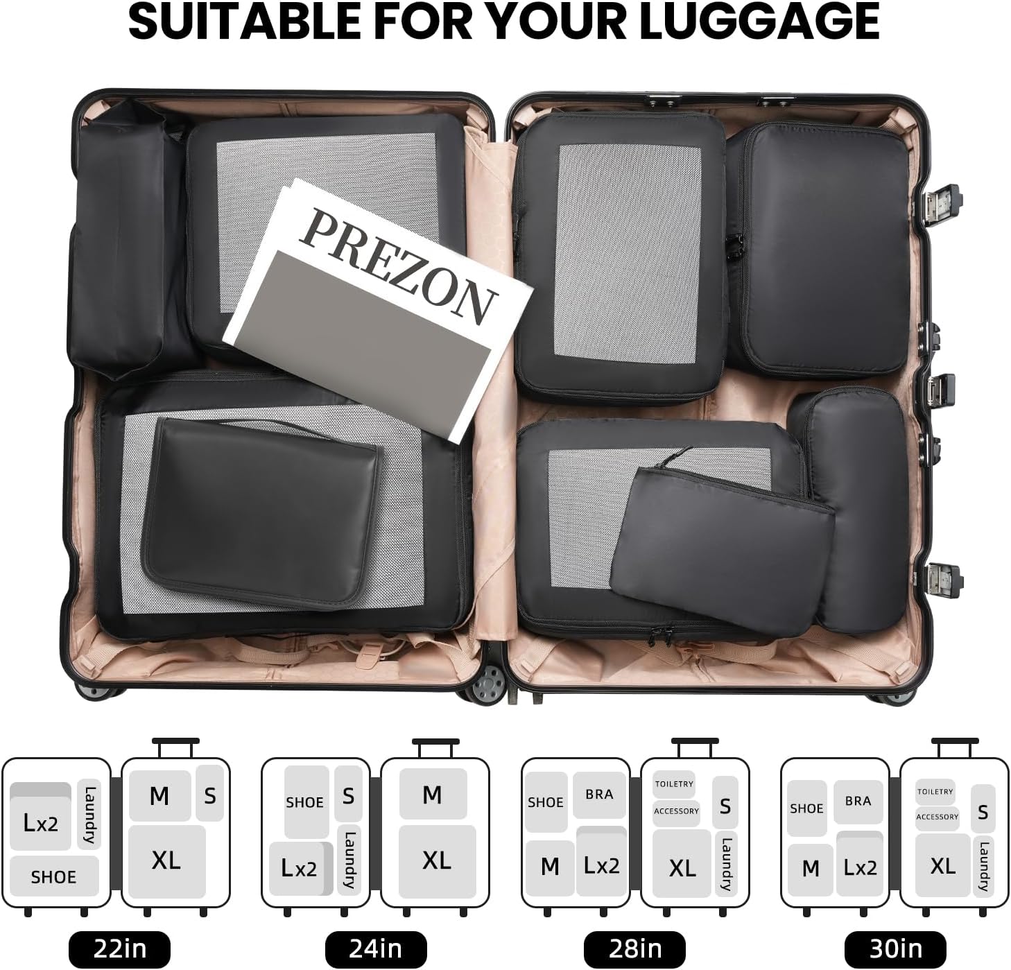 Packing Cubes for Travel | 10 Set, 8 Set |Durable Luggage Organizer 4 Size(Extra Large, Large, Medium, Small),Comprehensive Cubes for Toiletry,Underwear, Shoe,Travel Essentials,Efficient Women Gifts - Image 6