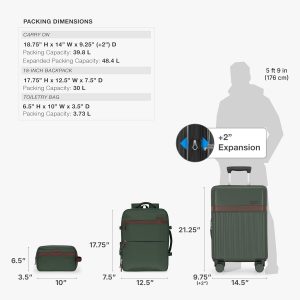U.S. Traveler Vista Way 3-Piece Travel Set, 21-Inch Carry-on Hardside with TSA Lock, 18-Inch Travel Backpack with Laptop Sleeve, Toiletry Bag, Green