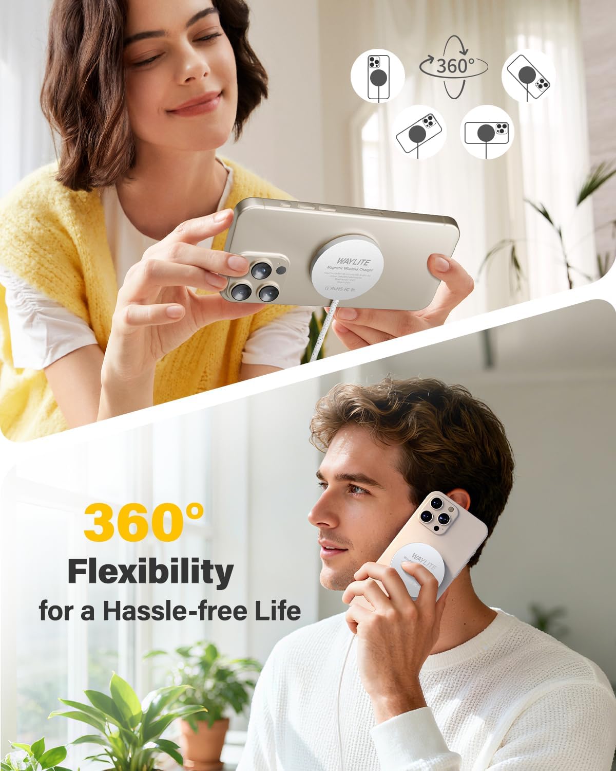 25W Magnetic Wireless Charger for iPhone 17/16, Qi2 Fast Charging Pad for iPhone 17/16/15/14/13/12 Series for AirPods, Strong Magnet, Ultra-Thin &Portable Charger Mat for Desk & Bedside (Ivory, 2Pack) - Image 4