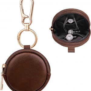 Portable Gym Jewelry Ring Bag, Mini Ring Box with Keychain, Small Travel Earring Stud Necklace Storage Case, Portable Jewelry Ring Keeper for Women Man and Girls