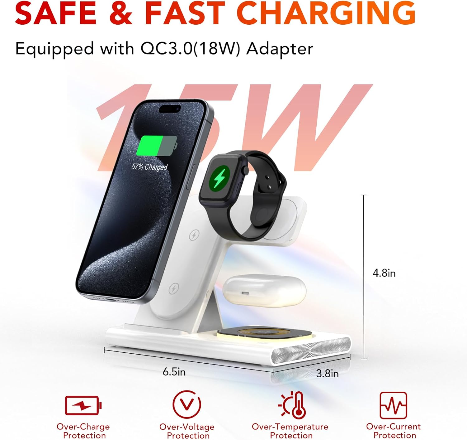3 in 1 Foldable Charging Station for Apple Products,Wireless Charger for iPhone 17 16 15 14 13 12 Pro Max,Travel Dock Adapter&Light for iWatch Series 11 10 9 Ultra 3/2 SE 3/2,for AirPods 4 3 2 Pro 3/2 - Image 5