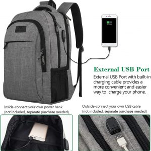 MATEIN Travel Laptop Backpack, Business Anti Theft Slim Sturdy Laptops Backpack with USB Charging Port, Water Resistant College School Computer Bag Gift for Men & Women Fits 15.6 Inch Notebook, Grey