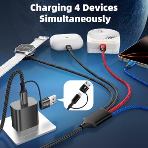Dual Type-C Port 4 in 2 Multi Charging Cable for Apple iWatch Charger/iPhone 17/Lightning, Travel Charger for Multiple Devices, Christmas Gift for iWatch Ultra/SE/10-1, iPhone16-8, iPad – 2Pcs 5FT