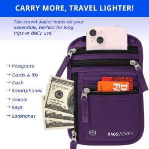 Neck Wallet, RFID Blocking Passport Holder for Travel, Waterproof and Slim Pouch with Adjustable Neck Strap for Men, Women to Secure Cash and Credit Cards, 8″ × 8.5″