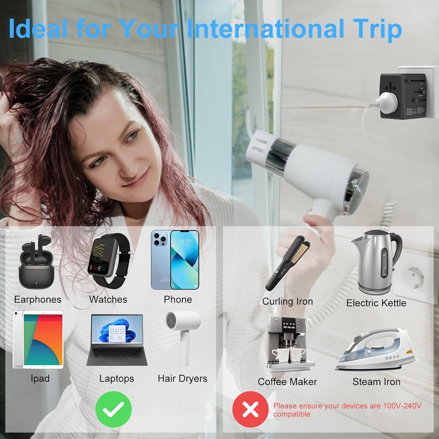 Universal Travel Adapter, 6-Port 6.0A 30W International Power Adapter with 4 USB-A, 2 USB-C Ports & 1 AC Outlet, European Travel Plug Adapter Travel Essentials(Type C/G/A/I) - Image 6