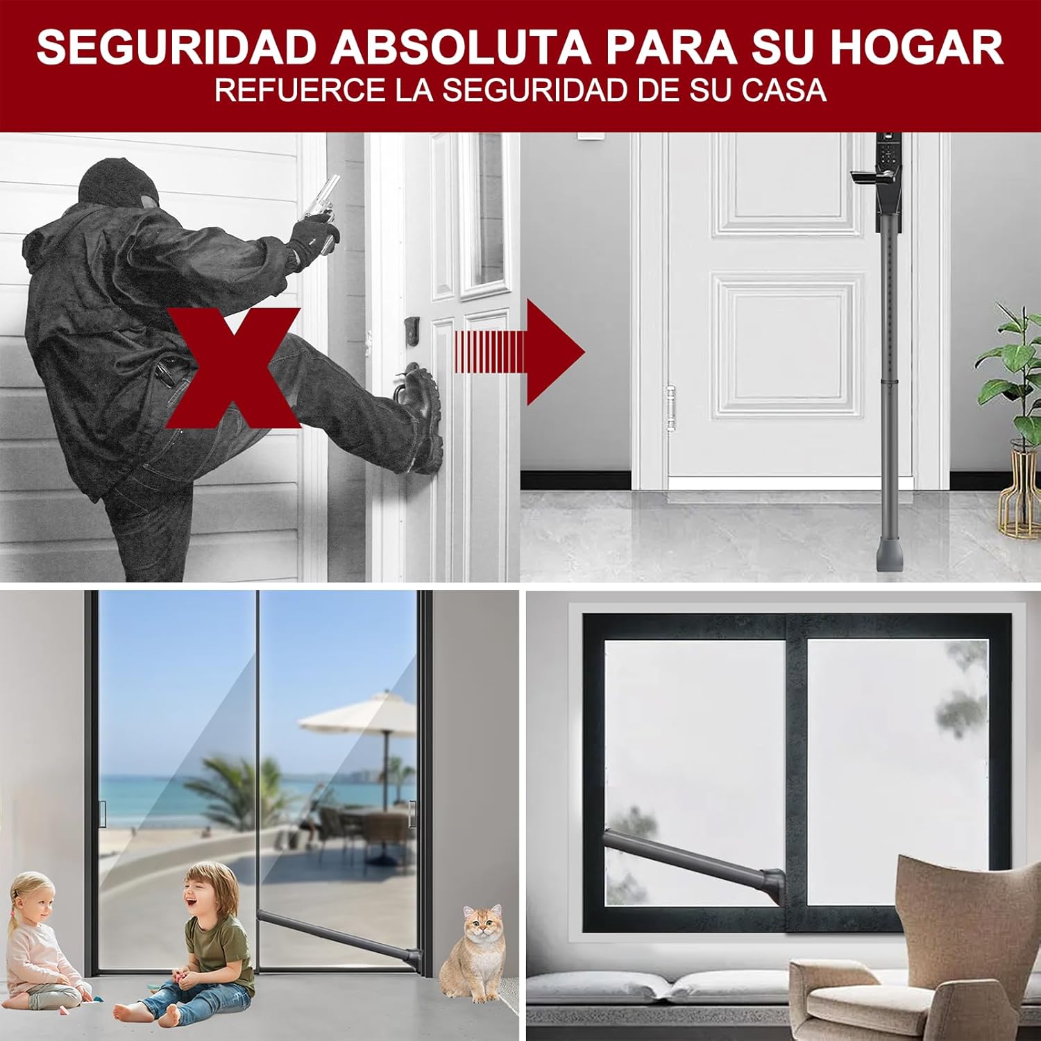 AceMining Upgraded Door Security Bar & Sliding Patio Bar, Heavy Duty Stoppers Adjustable Jammer for Home, Apartment, Travel (1 Pack,Grey) - Image 7