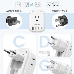 LENCENT Type C and Type D G Universal Travel Adapter Kit, International Power Plug Adapter for Europe UK Maldives Italy Ireland Scotland Dubai Singapore India Sri Lanka Tanzania Zanzibar Kuwait Nepal