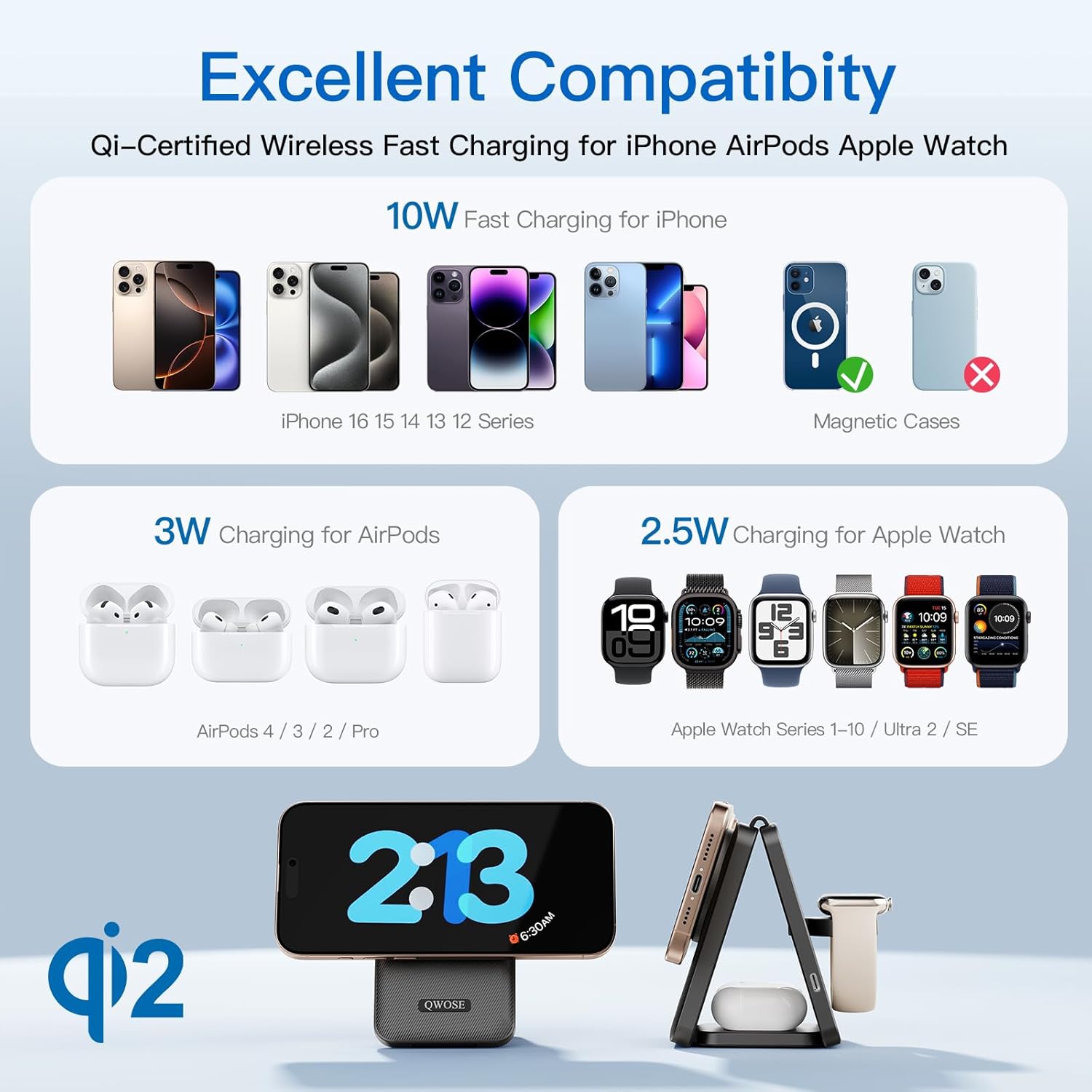 2026 Traveling Wireless Fast Charging Station,Magnetic 3 in 1 Charger with Light for iPhone 17 16 15 14 13 12 Pro Max Plus,Apple Watch Series & Air pods 4 3 2 Pro-Gifts for Wife & Husband - Image 3