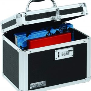 Vaultz Secure Security Lock Boxes – Safe Combination Lock Box, Storage for Documents, Valuables, Medicine & Money – 9.88 x 7.75 x 7 Inch – Black/Chrome