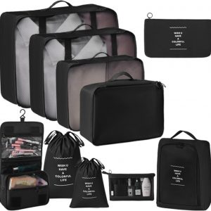 10 Set Packing Cubes for Travel Essentials, Rugged Luggage Sets Organizer with Mesh Design, Ideal Traveling Accessories for Men,Women, Good for Suitcase Organization on Any Trip(Black)