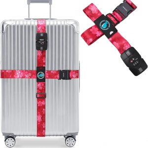 Travelkin Luggage Straps TSA Approved – Adjustable Cross Suitcase Straps with TSA Lock, Reinforced Buckle, Unique Pattern – Secure Heavy Duty Luggage Straps for Travel (Sakura)