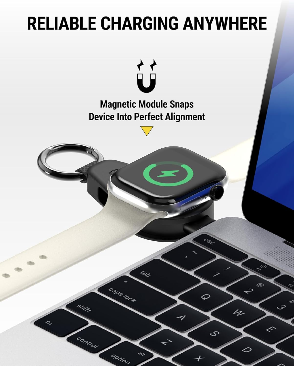 Scosche Fast Charging USB-C Powered Plug-in Travel Charger for Apple Watch, Mini Portable Magnetic Charger Keychain for iWatch Compatible with Apple Watch Series 10/9/8/7/6/5/4/3/2 Ultra 2/SE, Black - Image 3