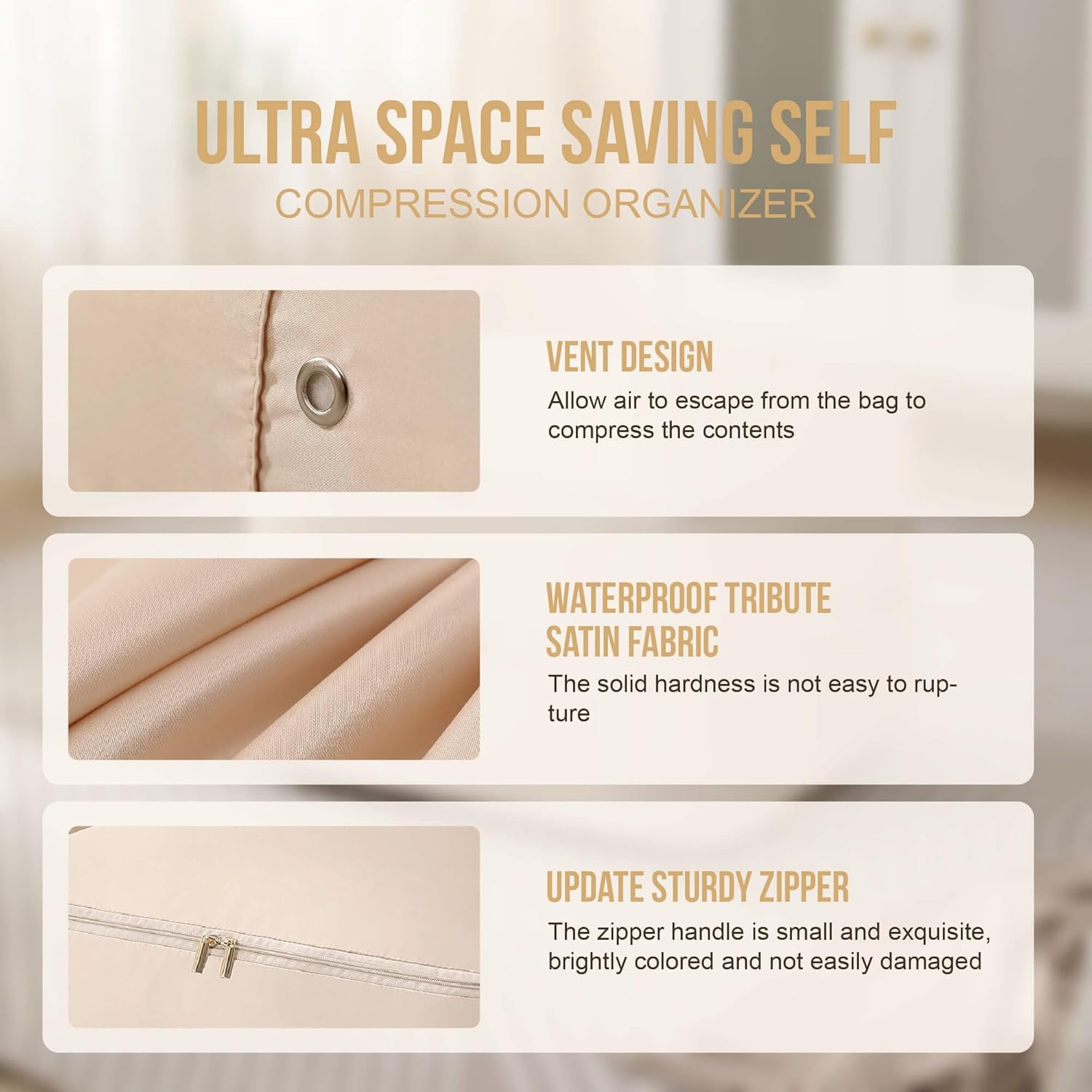 Ultra Space Saving Self Compression Organizer,Packing Cubes,Waterproof And Moisture-Proof,High Capacity,For Blankets Clothes Duvet Comforter(Oatmeal 21.2 * 16.2 * 11.8 In) - Image 3
