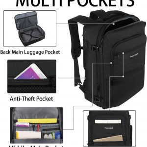 Vancropak Carry On Backpack, 40L Expandable Extra Large Travel Backpack, Flight Approved Water Resistant Luggage Suitcase Daypack, Lightweight College Business Weekender Bag for Men & Women, Black