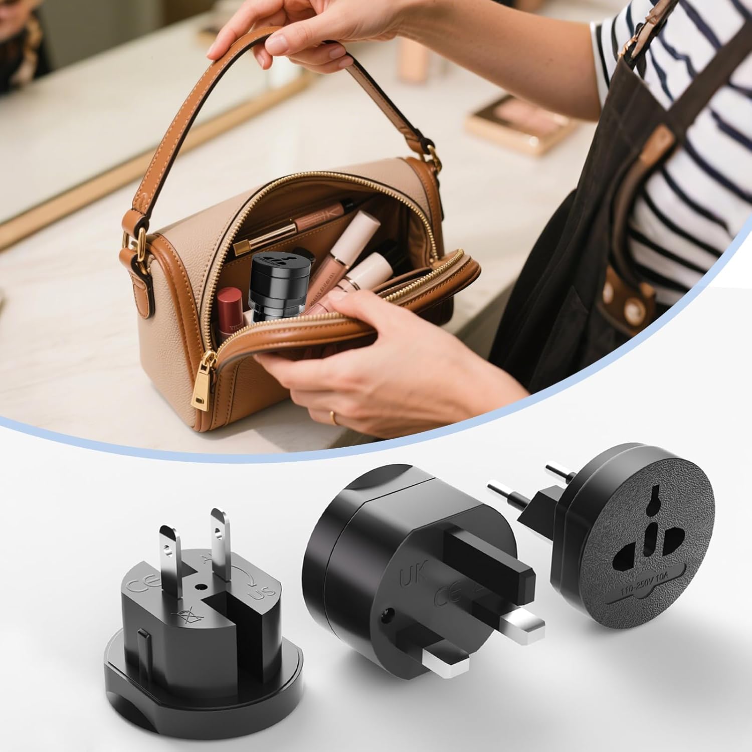 EFISH 3-in-1 Travel Power Converters,International Plug Adapter,Worldwide Universal Power Adapter, All in One Travel Plug Adapter,Perfect for European US, EU, UK, AU 160 Countries,Black - Image 7