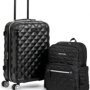 Kenneth Cole REACTION Diamond Tower Collection Lightweight Hardside Expandable 8-Wheel Spinner Travel Luggage, Black, 2-Piece Bundle (Carry On + Backpack)