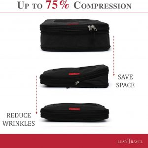 LeanTravel Compression Packing Cubes for Travel Organizers with Double Zipper (6-Pack (2L+2M+2S), Black)