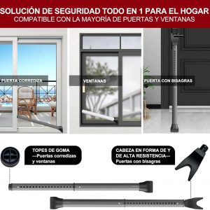 AceMining Upgraded Door Security Bar & Sliding Patio Bar, Heavy Duty Stoppers Adjustable Jammer for Home, Apartment, Travel (1 Pack,Grey)