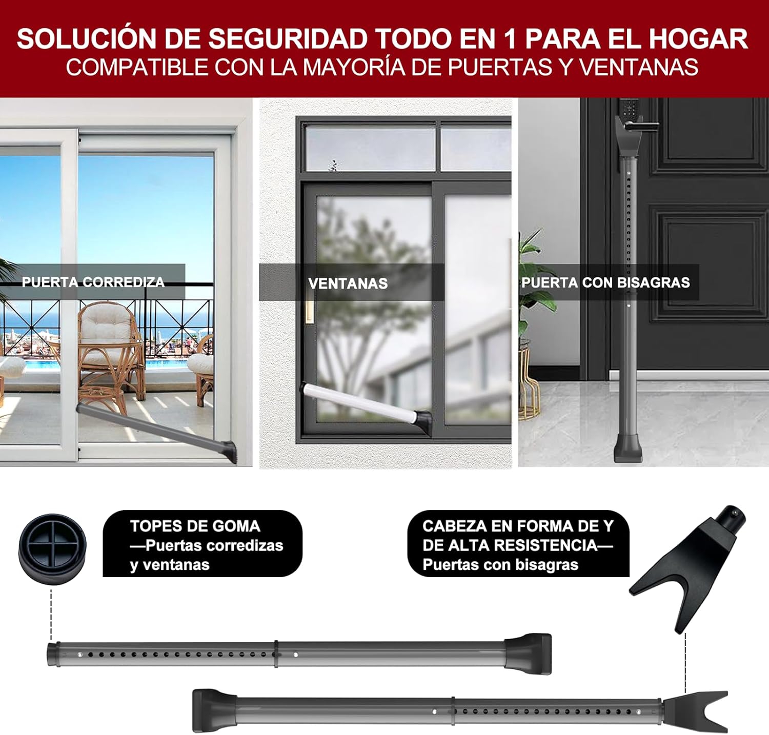 AceMining Upgraded Door Security Bar & Sliding Patio Bar, Heavy Duty Stoppers Adjustable Jammer for Home, Apartment, Travel (1 Pack,Grey) - Image 2