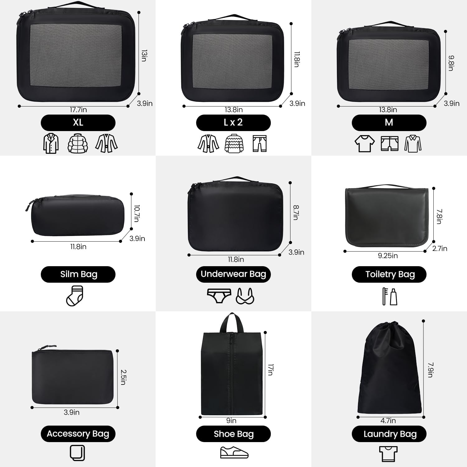 Packing Cubes for Travel | 10 Set, 8 Set |Durable Luggage Organizer 4 Size(Extra Large, Large, Medium, Small),Comprehensive Cubes for Toiletry,Underwear, Shoe,Travel Essentials,Efficient Women Gifts - Image 2