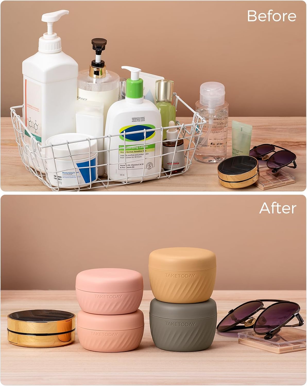 TakeToday Travel Containers for Toiletries, Leak-proof, TSA Approved, Refillable Silicone Cream Jars with Lid Travel Size Essential for Cosmetic toiletry Cream, 2oz, 4 Pack (Apricot) - Image 5