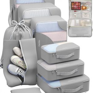 ALL INCLUDED 10 Set Durable Packing Cubes for Suitcases,OlarHike Essentials for Travel, UPGRADED Anti-Tear Stitching, NEW Improved Luggage Packing Organizers for Travel Accessories (Grey)
