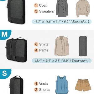 BAGSMART Compression Packing Cubes for Travel, 6 Set Packing Cubes for Carry on Suitcases, Compression Travel Cubes & Suitcase Organizer for Packing with Shoe Bag Khaki